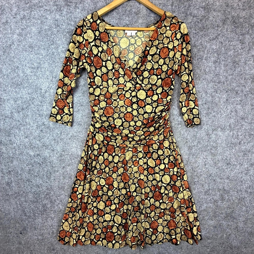 Vintage London Times Wrap Dress Womens 12 Earth Tones 90s Abstract Artsy